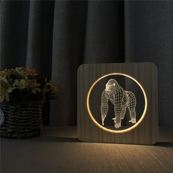 Gorilla hayvan 3D ahşap LED lamba masa lambası anahtarı kontrol oyma yatak odası için lamba dekorasyon ışık
