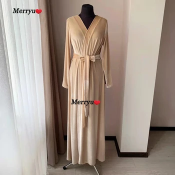 Kadın Uzun Gelin Kadife Elbise Maxi Bornoz Gecelik için Kemer ile Gelin Düğün Parti Kadife Elbise