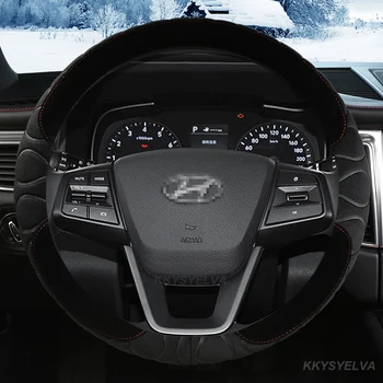 Kış Peluş Araba direksiyon kılıfı Hyundai Elantra Santa Fe Sonata Tucson Gtz Matris Accent LAFESTA 38cm Aksesuarları