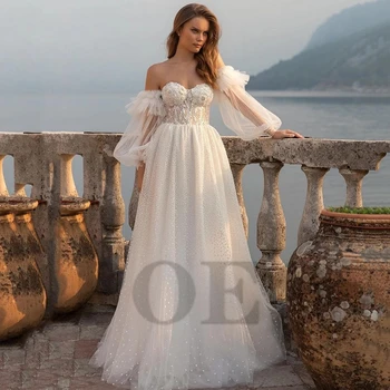 Lüks düğün elbisesi Puf Kollu Zarif Aplikler Lace Up Tül Sevgiliye Glitter Elbise 2022 Vestido De Novia Kadınlar İçin