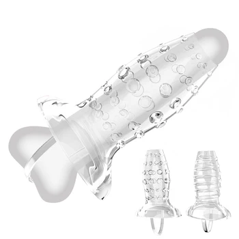 Yeniden kullanılabilir Prezervatif Silikon Penis Kollu Klitoris Stimülasyon Seks çiftler için oyuncaklar Dokulu Genişletici Ereksiyon Prezervatif Erotik Oyuncaklar
