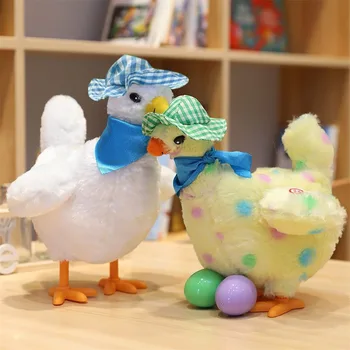 Çocuk Oyuncakları Tavuk Döşeme Yumurta Peluş Sihirli Tavuk doldurulmuş oyuncak Elektrikli Müzik Dans Çocuklar Hediye Noel Masaüstü Oyuncak